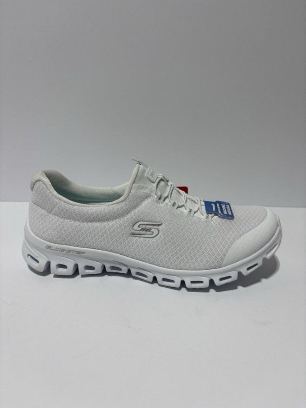 Skechers Womenโs Glide Step - Resilience White Slip-On Sneakers, Size 8.5 Wide